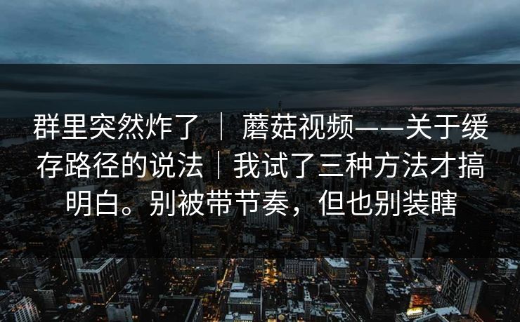 群里突然炸了 | 蘑菇视频——关于缓存路径的说法|我试了三种方法才搞明白。别被带节奏,但也别装瞎 群里突然炸了 | 蘑菇视频——关于缓存路径的说法|我试了三种方法才搞明白。别被带节奏,但也别装瞎