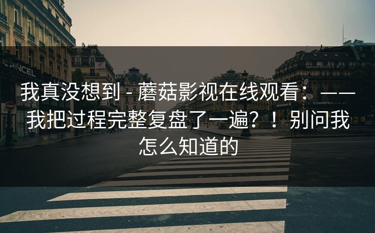 我真没想到 - 蘑菇影视在线观看：——我把过程完整复盘了一遍？！别问我怎么知道的